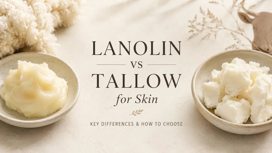 Lanolin vs tallow for skin comparison showing lanolin and tallow textures