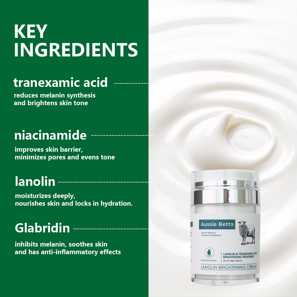 Aussie Betta Lanolin & Tranexamic Acid Brightening Essence Cream