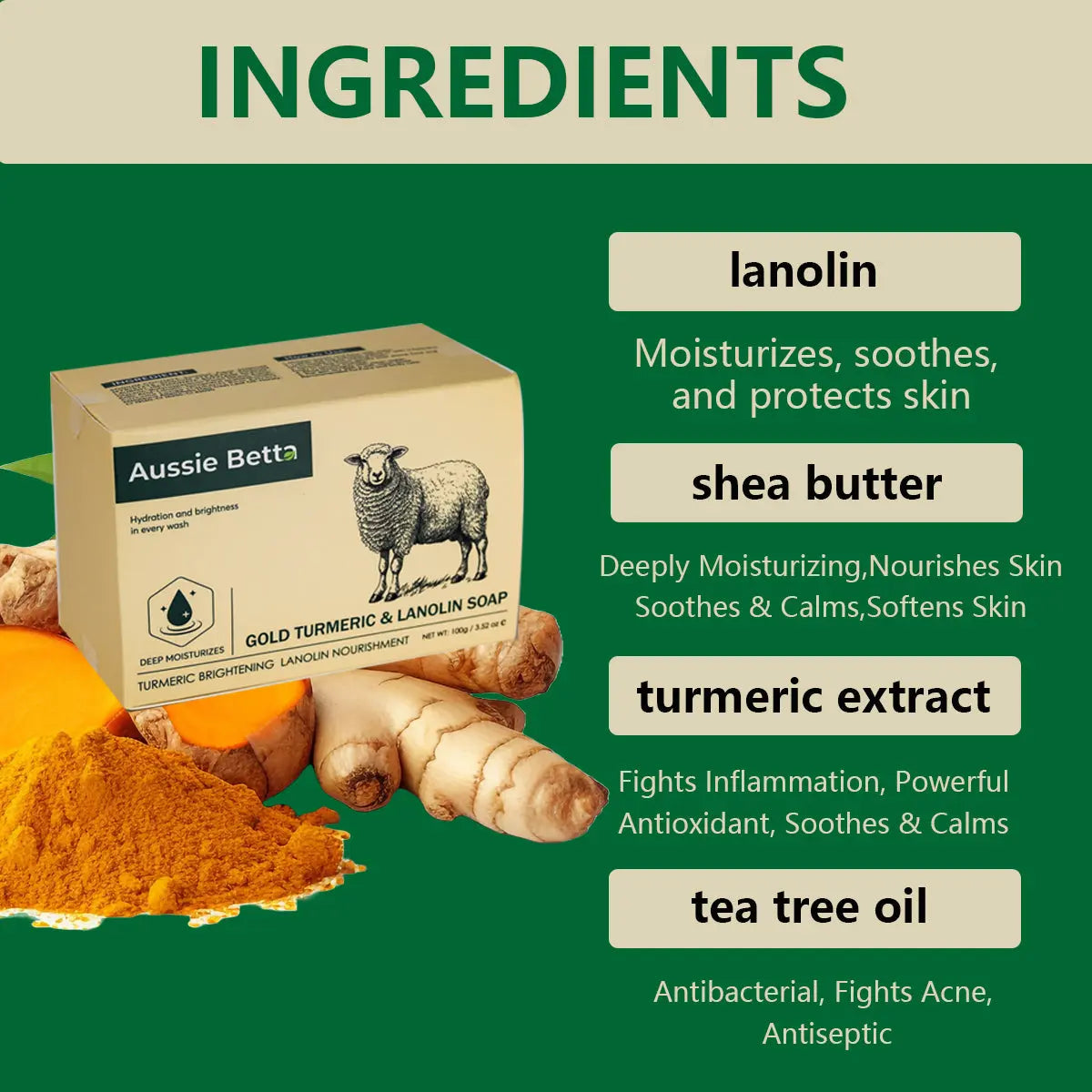 Aussie Betta Gold Turmeric & Lanolin Soap Aussie Betta